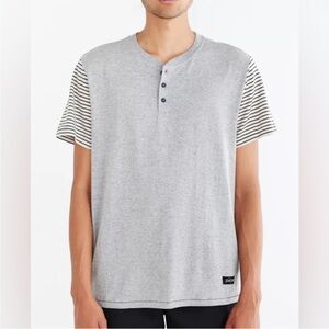 Gray Henley Striped Urban Outfitters Dark Seas Short Sleeve T-Shirt [Small]